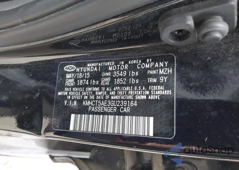 2016 Hyundai Accent Se from USA, damaged, VIN KMHCT5AE3GU239164